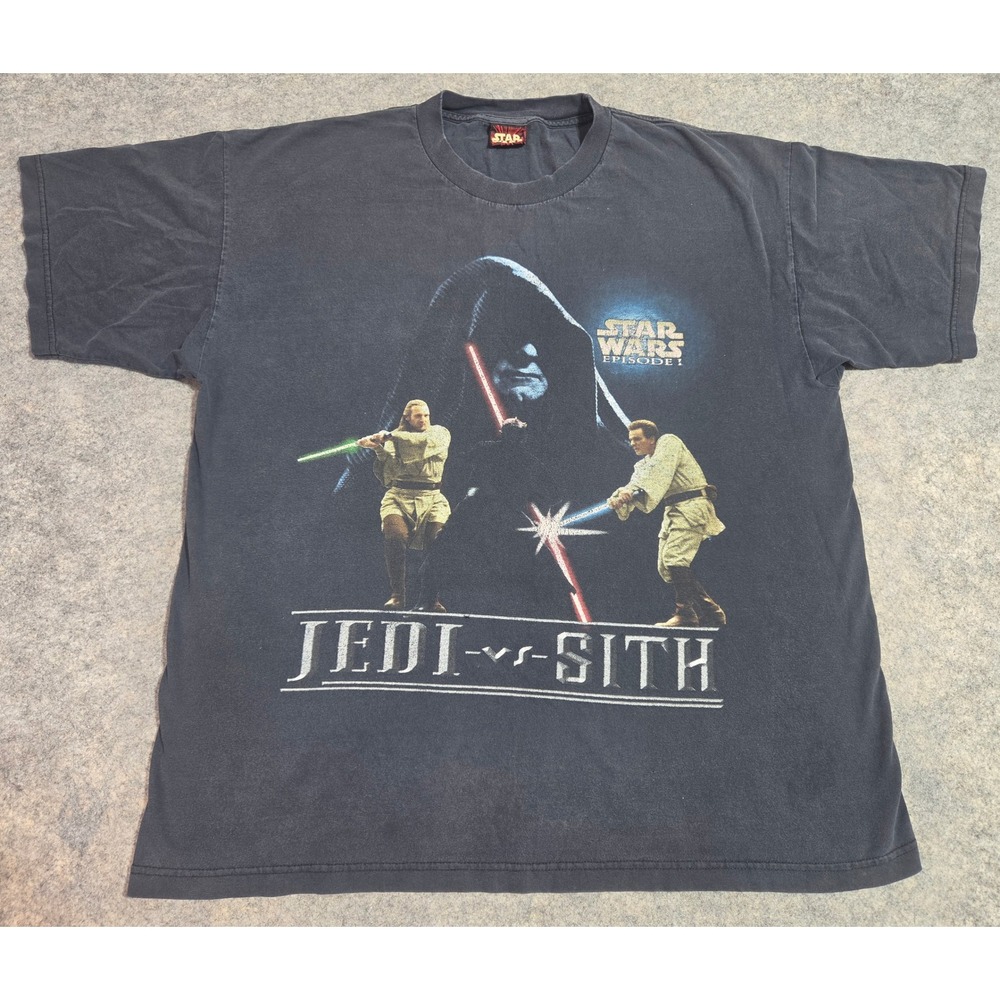 Vintage Star Wars Episode 1 Jedi vs Sith Graphic Shirt Faded Black 2XL Promo 90s